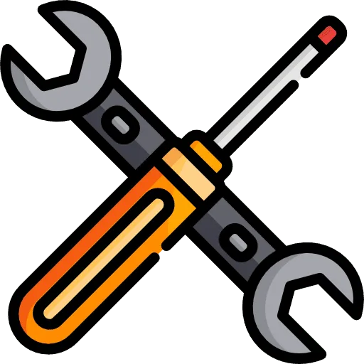 Icona de reparació mecànica amb una clau anglesa i una roda dentada.